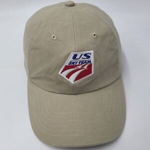 Vintage US Ski Team Hat Strapback (Fits Small) Beige Powered by Dannon Casual